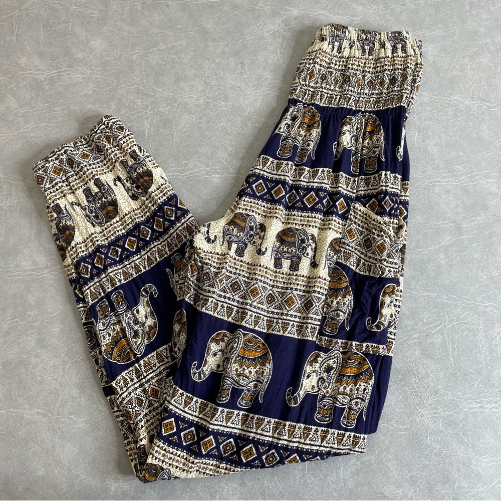 Joob Joob Elephant Print Navy and Cream Hippie Harem Pants/Boho Yoga Pants - Picture 7 of 7
